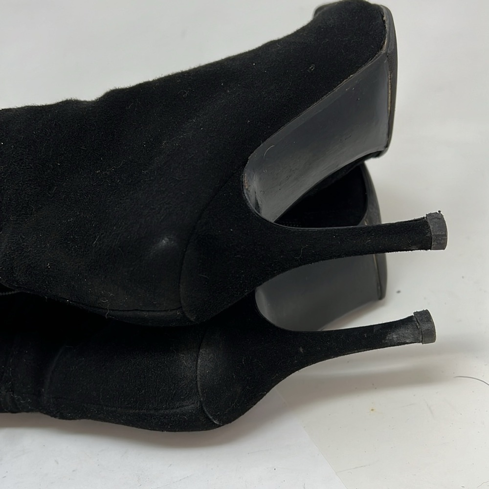 Stuart Weitzman Sz 8 Tall Black Suede Pull On Zipper Back Button Boots - Picture 10 of 11